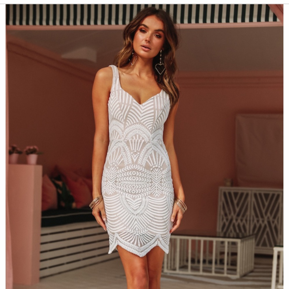 Worn once, has since been dry cleaned Hello Molly White Lace Mini Dress - Size M